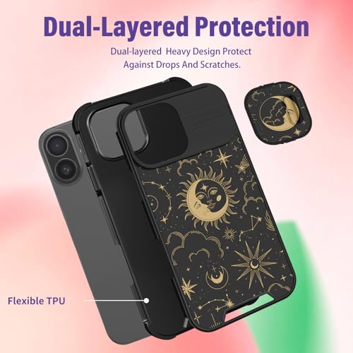 Image of Funermei for iPhone 16 Plus Case - Women Girls Cute Phone Cover Girly Pretty Aesthetic Stars Sun Moon Unique Design with Camera Cover Funda for Apple for iPhone 16 Plus