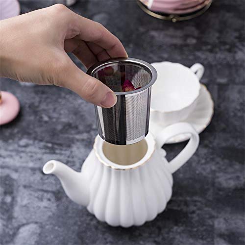 Jusalpha Fine China White Coffee Cup/Teacup Set, 8 Oz Cups& Saucer Service For 6, With Teapot-Sugar Bowl-Cream Pitcher Teaspoons And Tea Strainer For Tea/Coffee (White, Serve Of 6) #TOP5