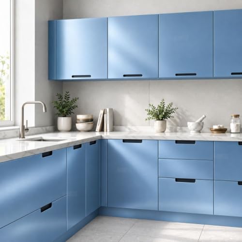 Image of HOME13 Blue Peel and Stick Wallpaper Blue Contact Paper Waterproof Self Adhesive Wallpaper Removable Vinyl Decorative for Desk Countertop Cabinet Kitchen(20x120 Inch)