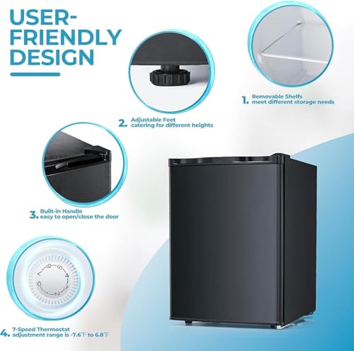 Image of Electactic 2.1 Cu.ft Small Freezer, Mini Upright Freezer with 7 Adjustable Thermostat, Removable Shelves, Reversible Single Door, for Bedroom /Home /Dorms /Apartment (Black)