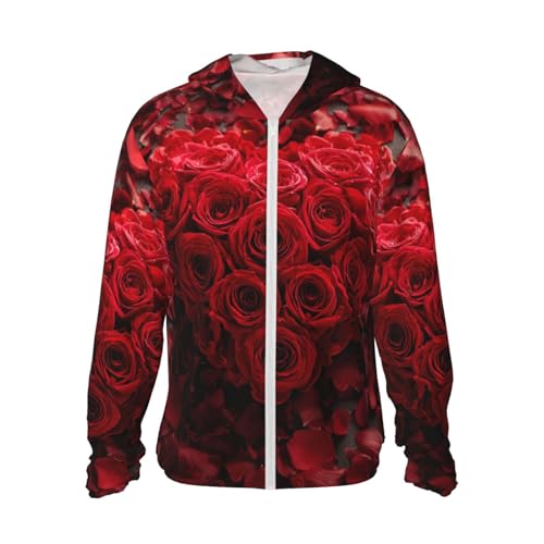 UPF 50+ Sun Protection Hoodie Long Sleeve Red Rose Love Heart Sun Shirt Rash Guard Fishing Shirts for Men