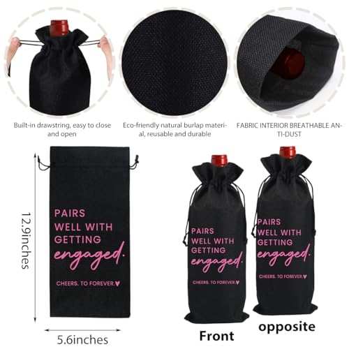Image of Engaged Engagement Gifts for Couples Her Engagement Party Decorations | Engaged Wine Bag for Couple Women Pairs Well with Getting Engaged Wine Accessory Sets Black