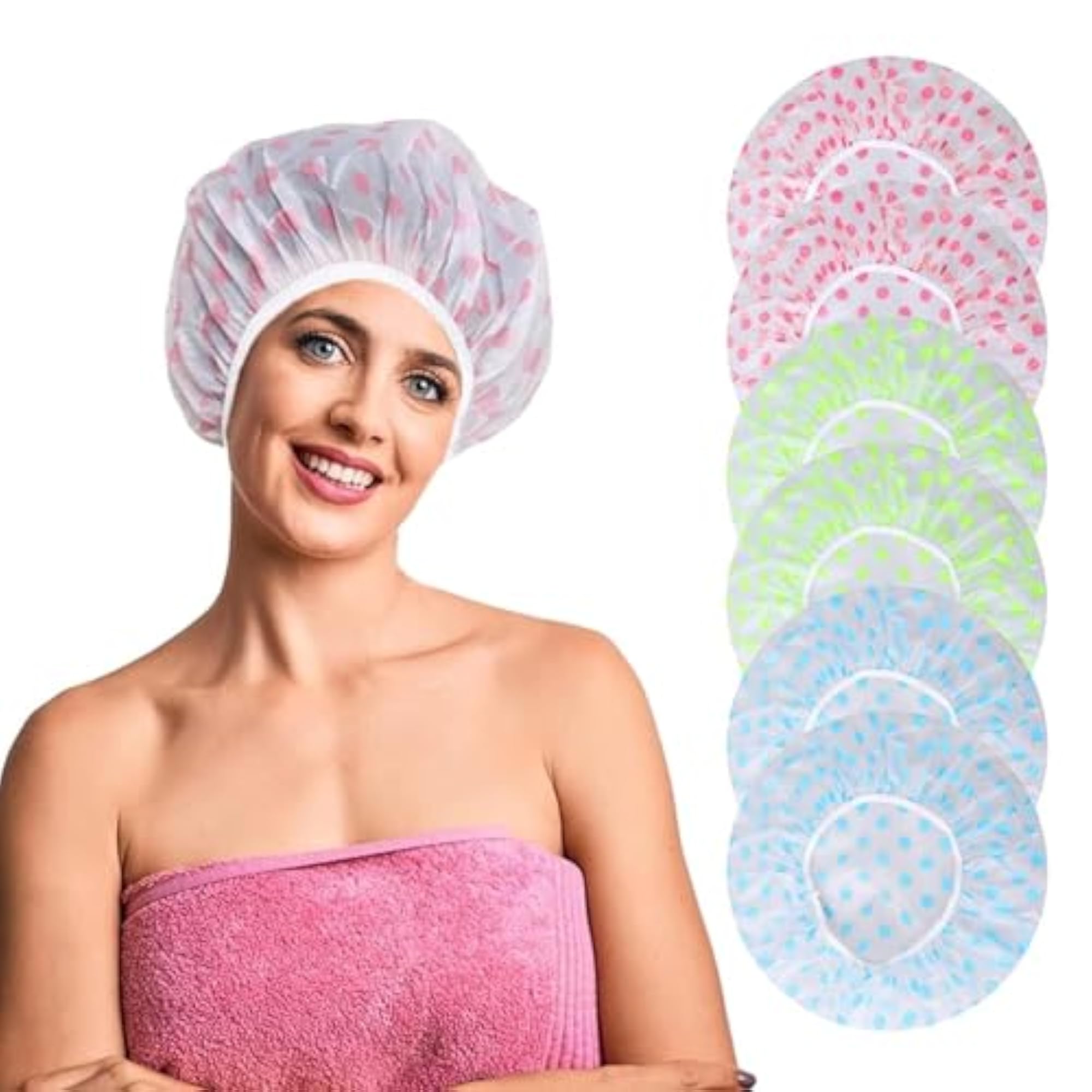 Shower Cap Set of 6 for Women, Reusable Waterproof
