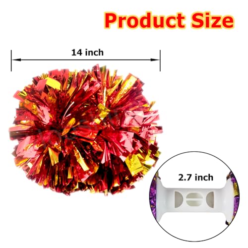 image for Hooshing 2PCS Red and Gold Pom Poms Cheerleading with Baton Handle for