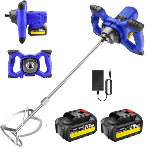 Cordless Concrete Mixer Paddle Mixer 2600W Paint Mortar Mixer with 6 Speed Plaster Mortar Paint Cement Stirrer Whisk Mixer with 2x1.5Ah Battery and Charger