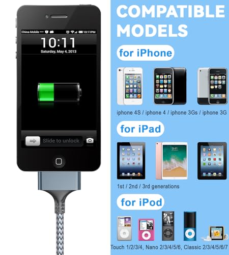 30 Pin Charger Cable for Old iPhone/iPod/iPad Support Fast Charging & Data - image 2