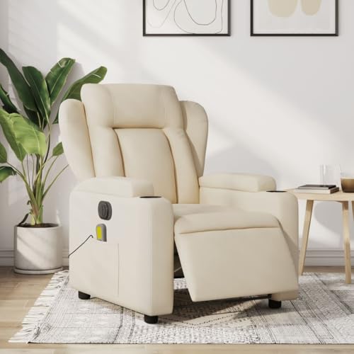 IKAYAA Sillón de Masaje, Ajuste Eléctrico del Respaldo, Sillon Relax Reclinable Electrico, Butaca Relax Sillon en Tela, Sofá Reclinable TV con Bolsillos Laterales 77 x 94,5 x 100 cm Crema