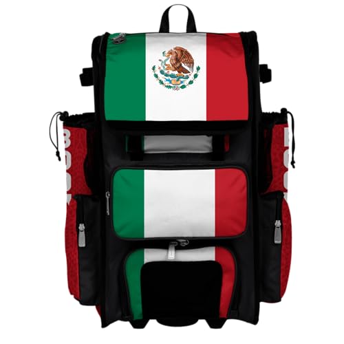 Boombah Superpack Hybrid Rolling Bat Bag - Wheeled & Backpack Version - Mexico Kelly Green/Red/White