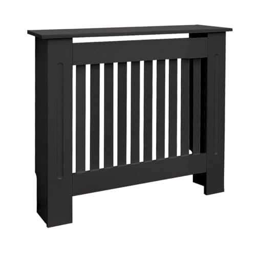 ECD Germany Cache-Radiateur Chauffage Moderne - 78x19x82cm - Noir Étagère en Bois MDF Housse Décorative Robuste Maison de Campagne Murale Meuble de Rangement Design Traditionnel pour Salon Chambre