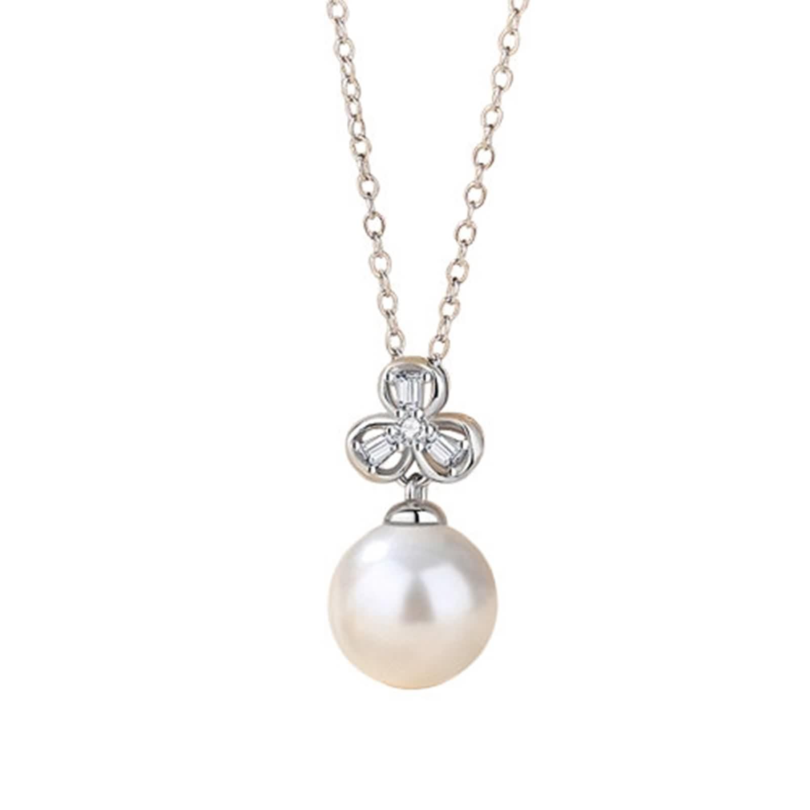 Collana Perla Donna, Collana Lunga Moda Ciondolo Catenina Gioielli Oro Rosa 9K/14K/18K con Moissanite Fiore e Perla 40+5cm