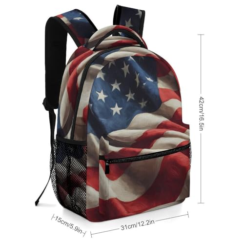 United States Flag Stacked Wavy Unisex Backpack Casual Daypacks Lightweight Shoulders Bag for Camping Hiking Travel2
