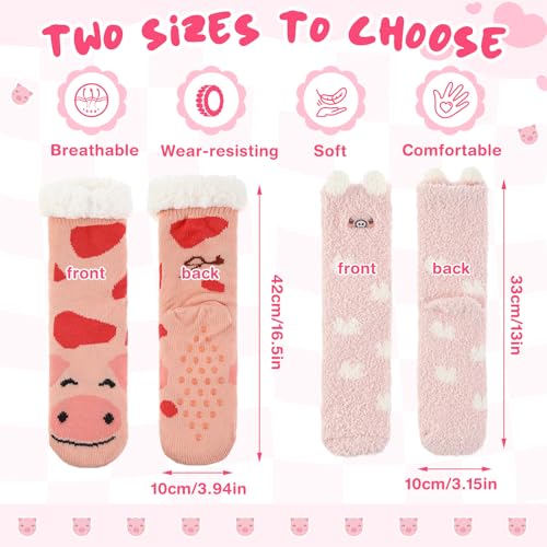 Image of Liitrsh 2 Pairs Fuzzy Slipper Socks with Grippers Animal Sock Sherpa Lining Warm Plush Animal Lover Gift for Valentine's Day