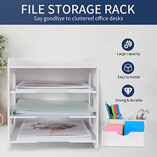 Organizador de escritorio con bandejas para cartas, organizador de escritorio de oficina, soporte para documentos A4, bandejas para archivar documentos en casa, oficina, escuela (diseño de 4 estantes) - imagen 3