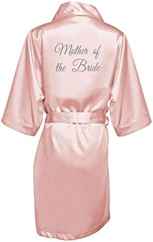 Zynotti Women's Silver Thread Embroidered Mother of the Bride Getting Ready Bridal Party Wedding Kinomo Blush Pink Satin Robe, S/M (2-12)