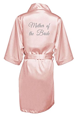 Zynotti Women's Silver Thread Embroidered Mother Of The Bride Getting Ready Bridal Party Wedding Kinomo Blush Pink Satin Robe, S/M (2-12) #TOP1