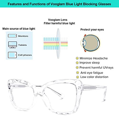 Image of VOOGLAM Rectangle Blue Light Blocking Glasses for Women Anti UV Eyestrain Eyewear Shane rectangle crystal eyeglasses