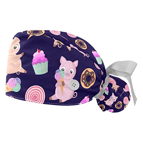 Chapeaux de travail contre la chaleur calots bouffants JDEZ imprimés pâtisserie lot de 2