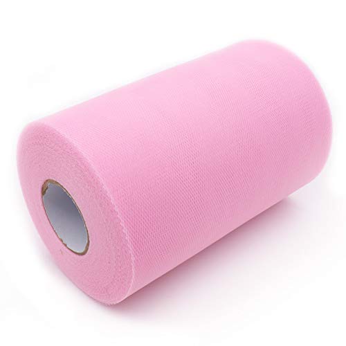 BIT.FLY Rotolo di Tulle Bobina Tulle - 15cm x 91,4m Tulle Tessuto Rosa Chiaro Rotolo di Stoffa di Tulle può Essere Utilizzato per la Decorazione di Matrimoni la Decorazione di Regali Fai Da Te