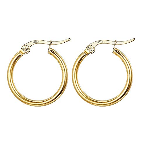 Sterling Silver 13mm Small Hoop Earrings 14K Gold Flash Hypoallergenic Click-Top Cartilage Huggie Earrings for Women Girls
