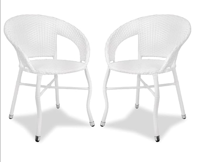 Image of 4 Chair 1 Table with Cushion for Garden Patio Seating Chair and Table Set, Outdoor Balcony Garden Coffee Table Set Furniture (4+1) (White & Yellow)
