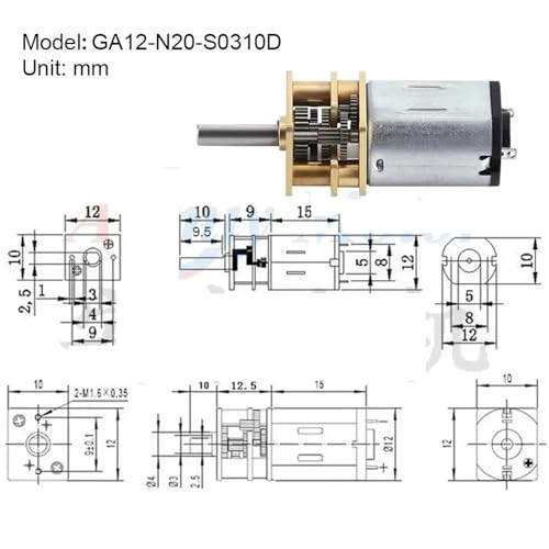 Motor de corriente continua GA12 N20 12V reductor de metal mini de alto par micro 2