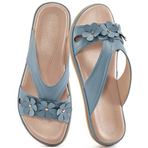 Ecetana Womens Sandals 2025 Comfortable Dressy Summer Beach Slides Lightweight Memory Foam Slip On Flat Shoes