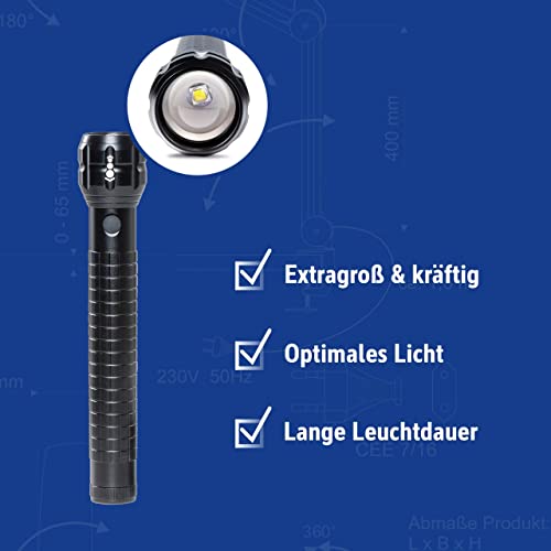 MAUL LED-Taschenlampe MAULkronos XL – outdoor-taugliche LED Taschenlampe für die professionelle Anwendung – extrem helle Taschenlampe mit langer Leuchtdauer und Spritzwasserschutz (IPX4) – schwarz