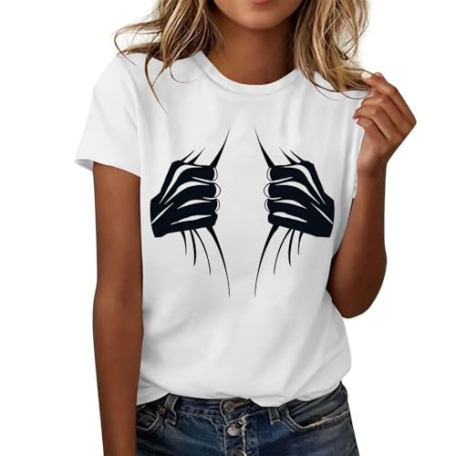 Womens' T-Shirts Short Sleeve Tops Funny T Shirts Graphic Tee Soft Comfy Quick Dry Ladies Tee Shirts Casual Summer Top for Women Daily Wear White 5XL