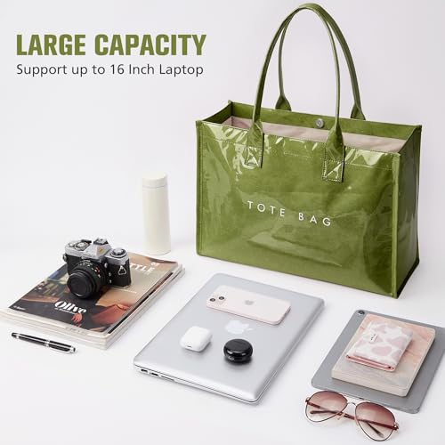 Image of KALIDI PVC Tote Bag Women's Kraft Paper Work Handbags Purses with Top Handle