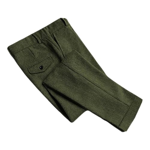 Men's Herringbone Pants Vintage Slim Fit Casual Wool Tweed Flat Front Pants