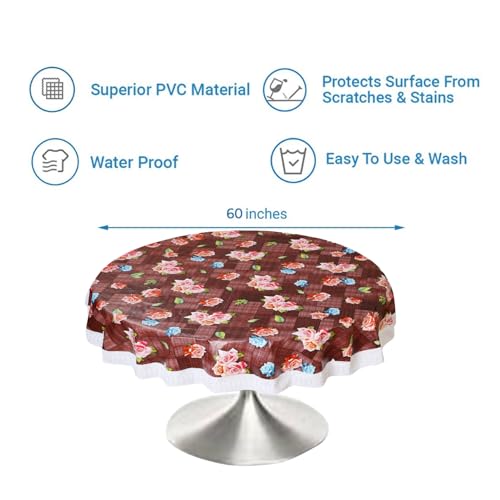 Image of Dakshya Industries PVC Waterproof Round Table Cover for 4 Seater Dining Table | 60 Inch Round Printed Table Cover | Spill Proof, Oil Resistant, Heat Resistant, Wipe Clean