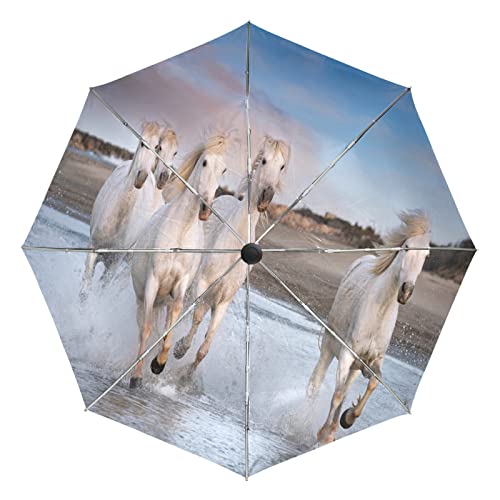 Parapluie automatique pliable chevaux blancs Vnurnrn anti-UV et coupe-vent