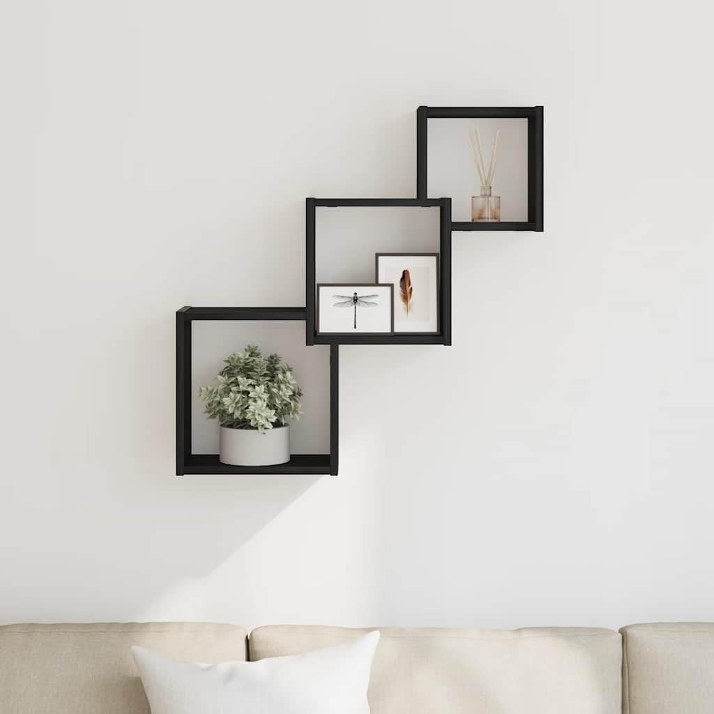 Estante de pared 68 x 15 x 68 cm, roble negro, 3 compartimentos, capacidad de carga 40 kg, material de madera, para salón, pasillo, dormitorio, cocina