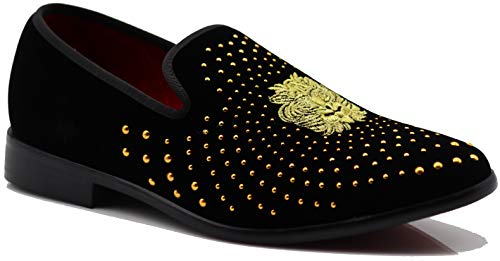 Image of SPK26 Men's Vintage Velvet Rhinestone Designer Dress Loafers Slip On Shoes Classic Tuxedo Dress Shoes