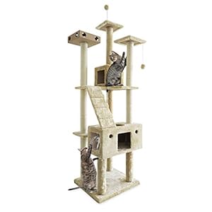 Furhaven 69.3″ Tall Cat Tree for Indoor Cats, Ft. Sisal Scratching Posts, 2x Cat Condos, & Toys – Tiger Tough Double Decker Interactive Playground Tower – Cream, One Size