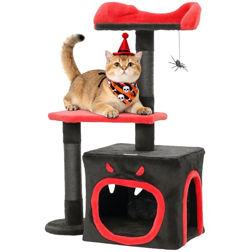 Arbre à Chat Gothique PawHut, Tour d'escalade Multi-Niveaux pour Chat avec poteaux de grattage, condominium à Face de Diable, Plateforme, lit et Jouet...