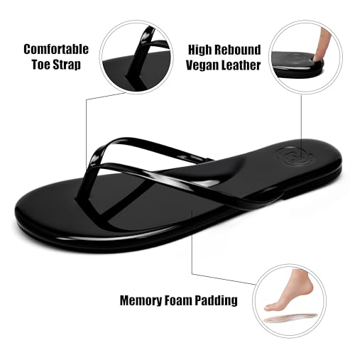 Image of INMINPIN Flat Flip Flops with Arch Support for Women - Memory Foam Flats Summer Sandals 2026 - Ultra Comfort Vegan Leather Thong Sandals Summer Beach Slide