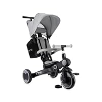 Triciclo per bambini MoMi 4in1 SOLIVIA con manubrio telescopico, cinture di sicurezza a 5 punti, per bambini a partire da 12 mesi, con capottina parasole, ruote in PU, borsa e portabicchiere