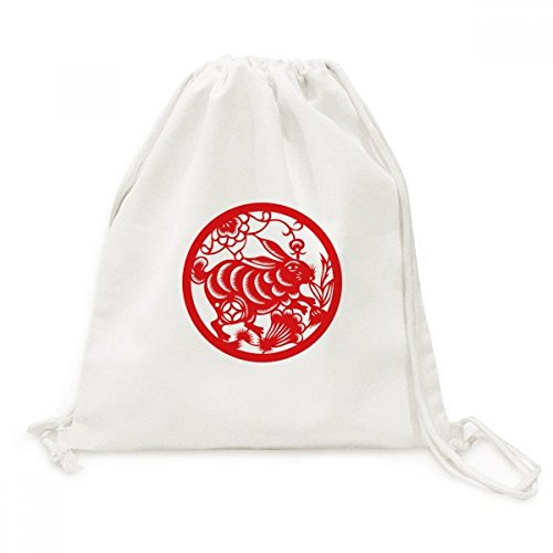 Sac toile drawstring backpack lapin chine zodiaque pour voyage et courses