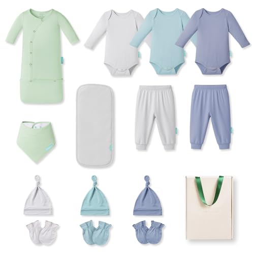 PurComfy Bamboo Newborn Clothes Gift Set: 14-Piece Buttery-Soft Layette &