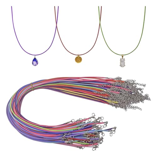 Hevysuo 40 Pieza Cuerdas de Colores para Collar,Cuerdas para Collar De Alambre Encerado 2 mm,Cuerda de Cuero con Cadena de Extensión y Cierre de Langosta,para Pulsera de Bricolaje
