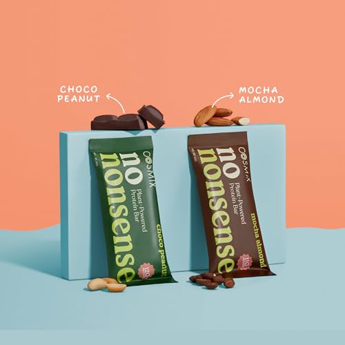 Image of Cosmix No-Nonsense Protein Bar | Choco Peanut | 12g Complete Plant Protein + 6g Fibre | No Added Sugar or Preservatives | Gluten & Lactose-Free, Gut-Friendly | 45g Bar | Pack of 6