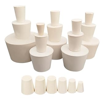 30 Pack Solid Rubber Stoppers, White Laboratory Rubber Plug Pipe Tank Bottle Push-in Sealing Plug Tapered Hole Bung, 000#-7# Sizes Assortment, 10 Assorted Sizes