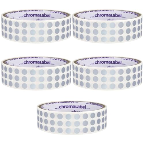 ChromaLabel 1/4 Inch Circle Sticker Labels, Metallic Silver Dot Stickers for Golf Club Launch Monitor, Reflective Round Labels - 1000 Sticky Dots per Roll, Metallic Silver - Case of 5