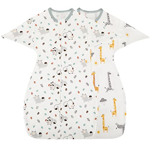 Image of JULYFIRE 2 Pack Baby Swaddle for Transition, 2 Way Zipper Swaddle, 2 in 1 Arms in/Out Convertible Swaddles, 100% Cotton Newborn Sleep Sack 0-3 Months, Giraffe & Squirrel