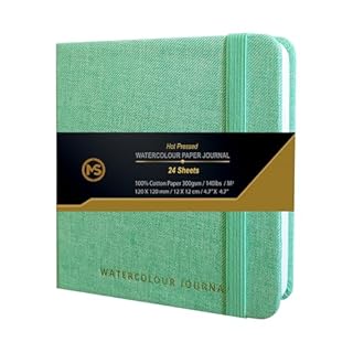 Watercolour Journal Hot Pressed 300gsm 100% Cotton Acid-Free Paper 24 Sheets (48 Pages) 12 X 12 CM / 4.7 X 4.7-Inch Sketchbook-Linen Fabric Cover