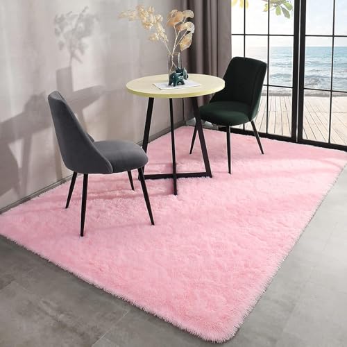 Image of 5x7 feet Soft Area Rug for Living Room and Bedroom, Modern Indoor Floor Carpet with Non-Slip Backing, Comfortable Decorative Home Decor Rug, Easy Clean & Durable- (Pink, Rectangular)