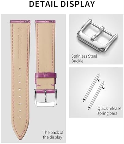 BINLUN Genuine Leather Watch Bands Women Men Quick Release Leather Watch Straps Replacement with 12 Colors Option (10mm, 12mm, 14mm, 15mm, 16mm, 17mm, 18mm, 19mm, 20mm, 21mm, 22mm, 23mm) - 1