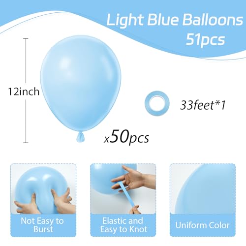 Image of Light Blue Balloons 12 inch, Pastel Blue Latex 50pcs Party Balloons | Graduation, Baby Shower, Gender Reveal, Wedding, Birthday Party Decorations