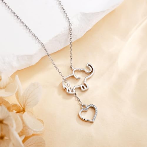 Elephant Y-Necklace 925 Sterling Silver Animal Lariat Necklace Jewelry Heart and Elephant Gifts for Women2